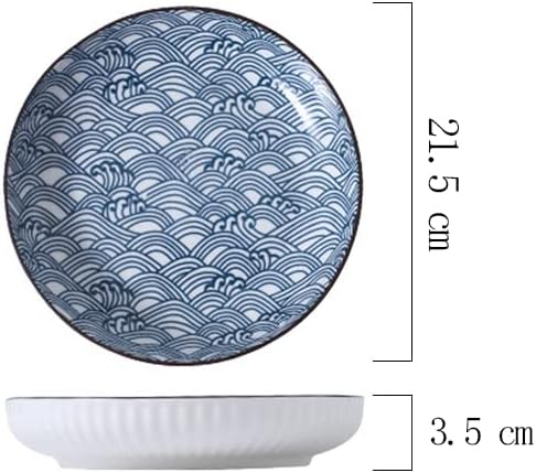 fanquare Pastateller 6er Set aus Keramik, Blau und Weiss Porzellan 20,5cm Speiseteller, Japanisches