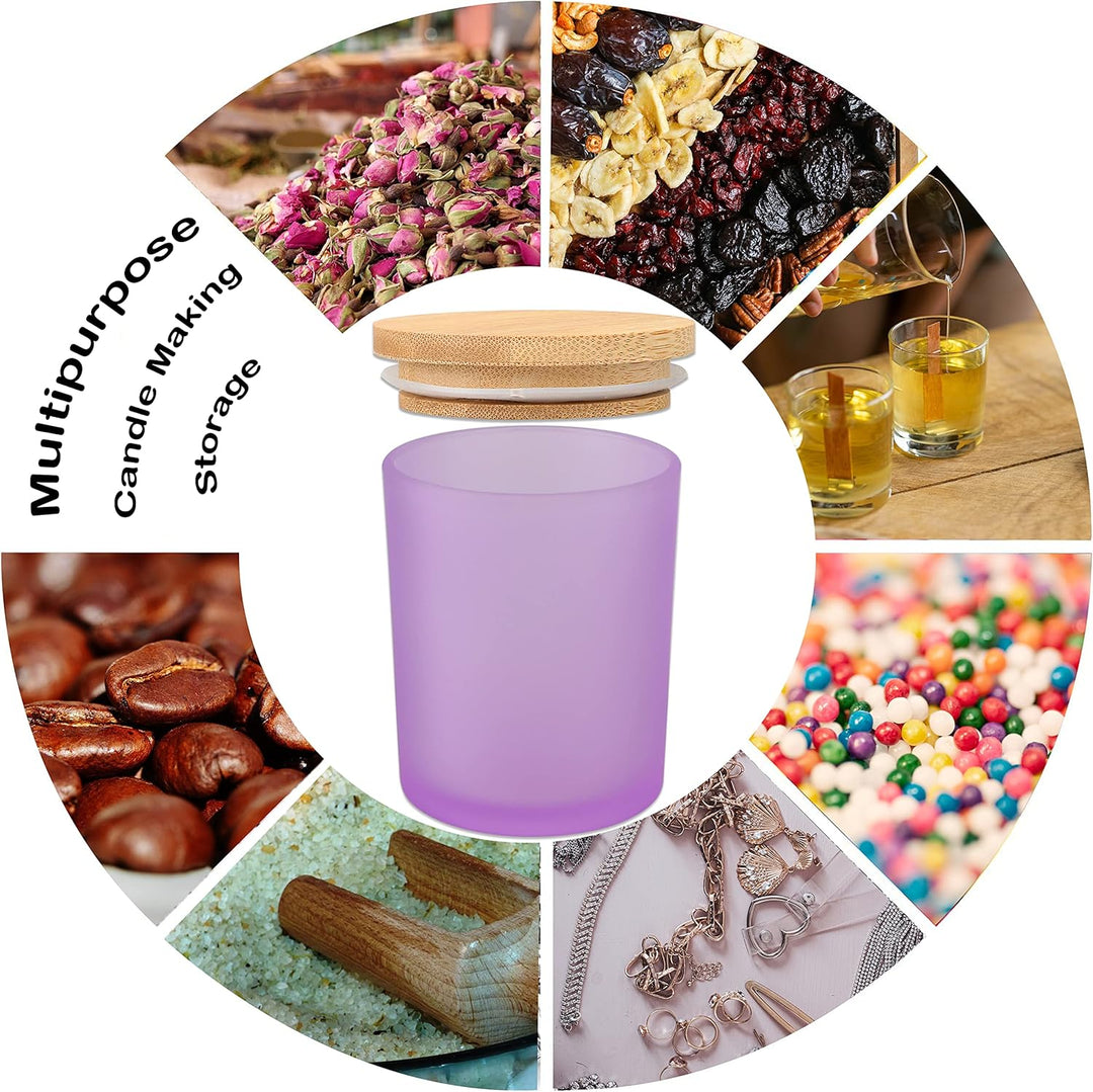 MILIVIXAY 12 Stück 284 ml matte lila Glaskerzengläser mit Deckel und Kerzenherstellungs-Kits – leere