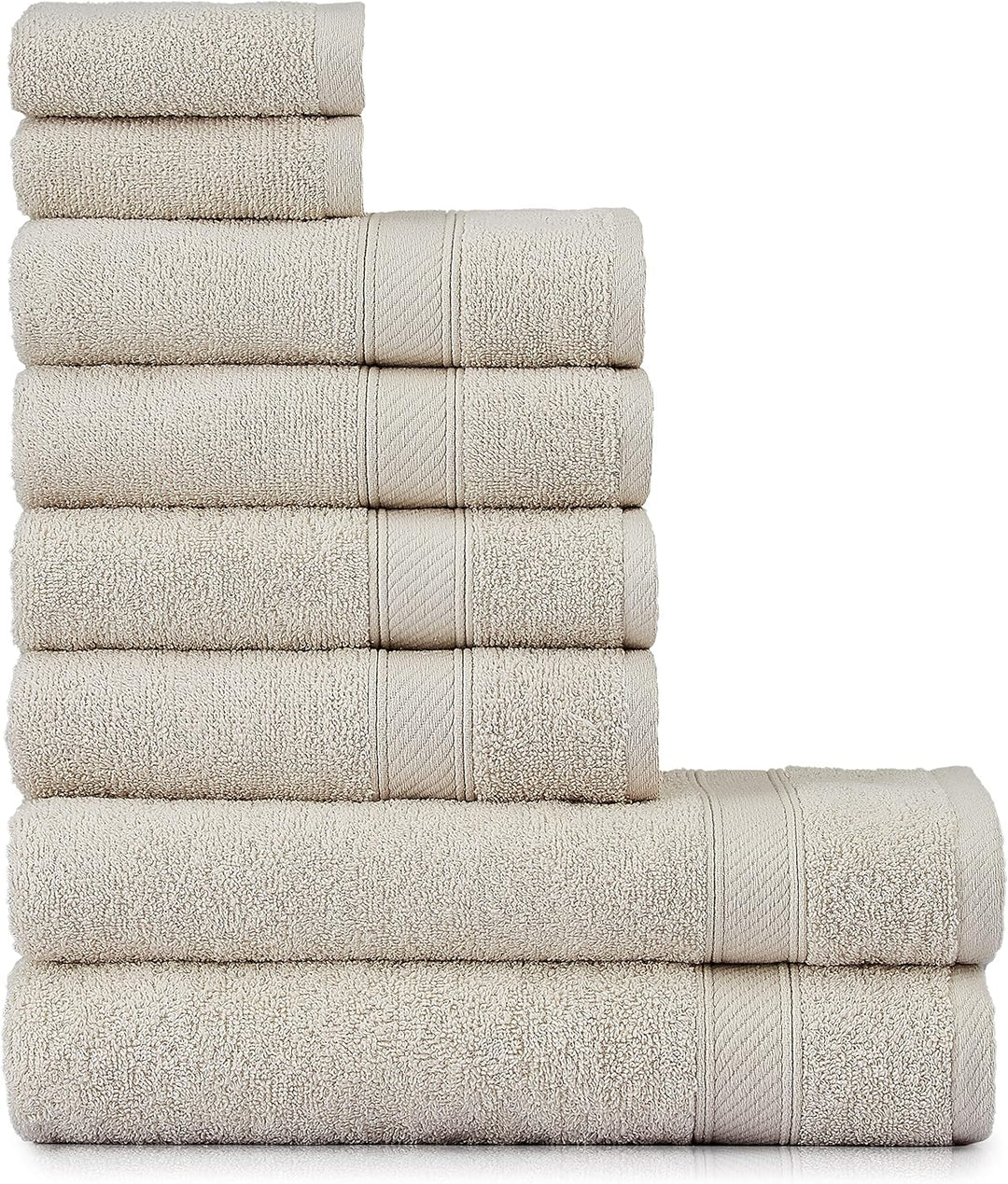 nottoc Handtücher Set Beige Sand 8-TLG / 2 Badetücher 70x140 + 4 Handtücher 50x90 + 2 Gästehandtüche