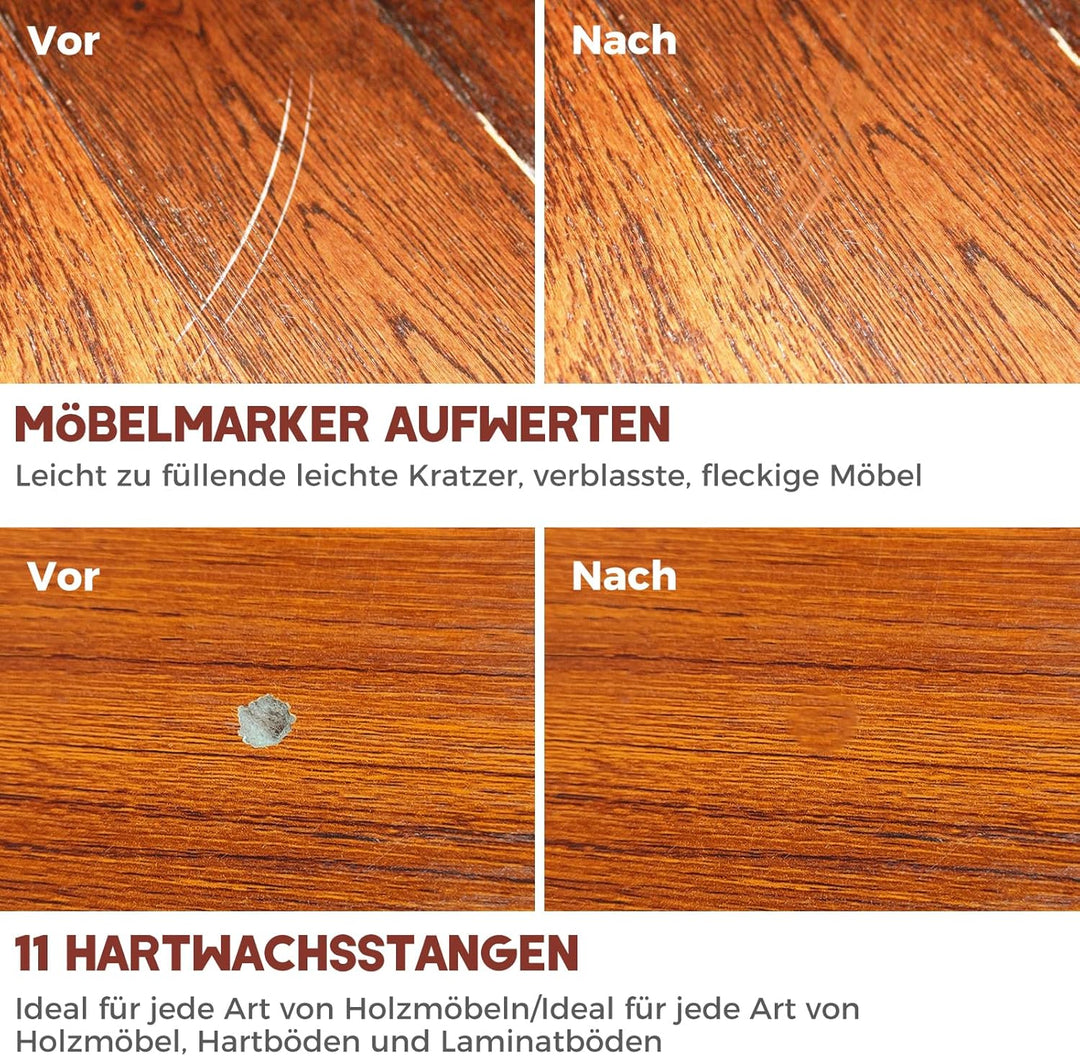 NYBQ Laminat Reparaturset, 24 Stück Holz Parkett Reparaturset Neuem Upgrade-Schmelzwerkzeug, 11 Farb
