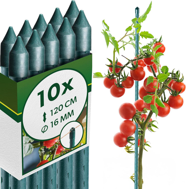 KADAX Blumenstütze aus Stahl 10 Stück, 120cm x 16mm Beschichtete Pflanzstab, Pflanzen-Rankstab, wett