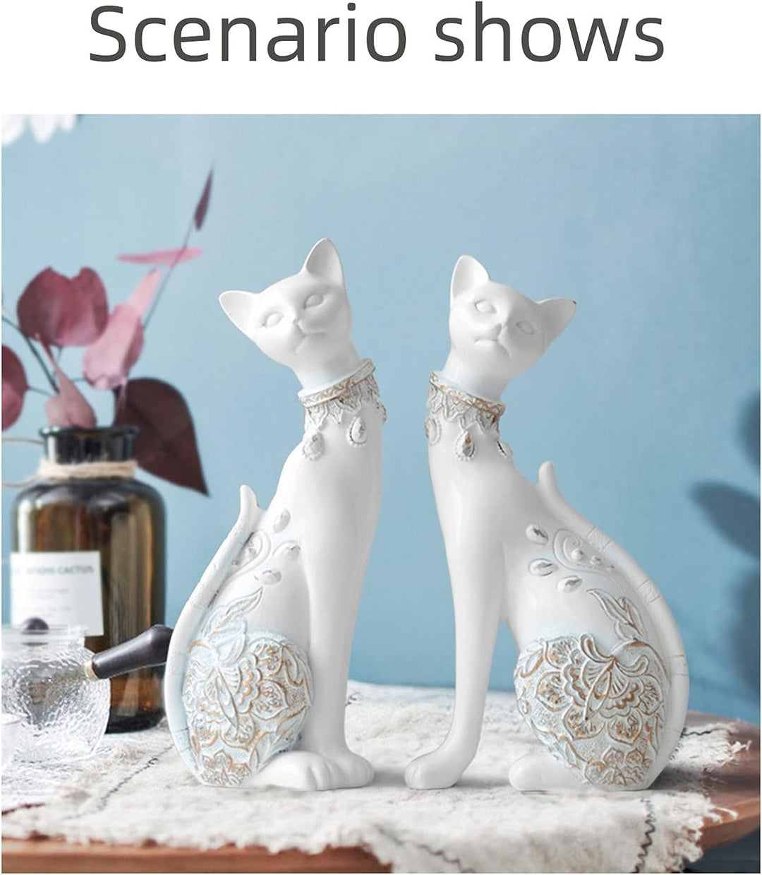 2 Stück/Set Katzenstatuen Heimdekoration Katzenfiguren Paar-Katzenstatuen für Heimdekoration, geeign