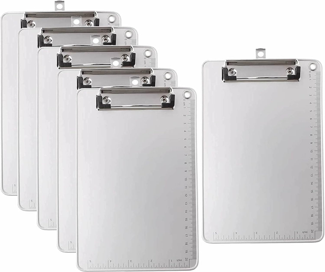 6er A5 Metall Klemmbrett, Anti-Rutsche Rückseite, Gummierter Metalklemme, Hartfaser Schreibbrett mit