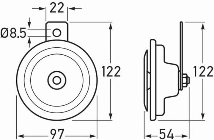 HELLA Horn - HEAVY DUTY HORN B36 - 24V - 105dB(A) - Frequenzbereich: 335Hz - Tiefton - elektrisch -