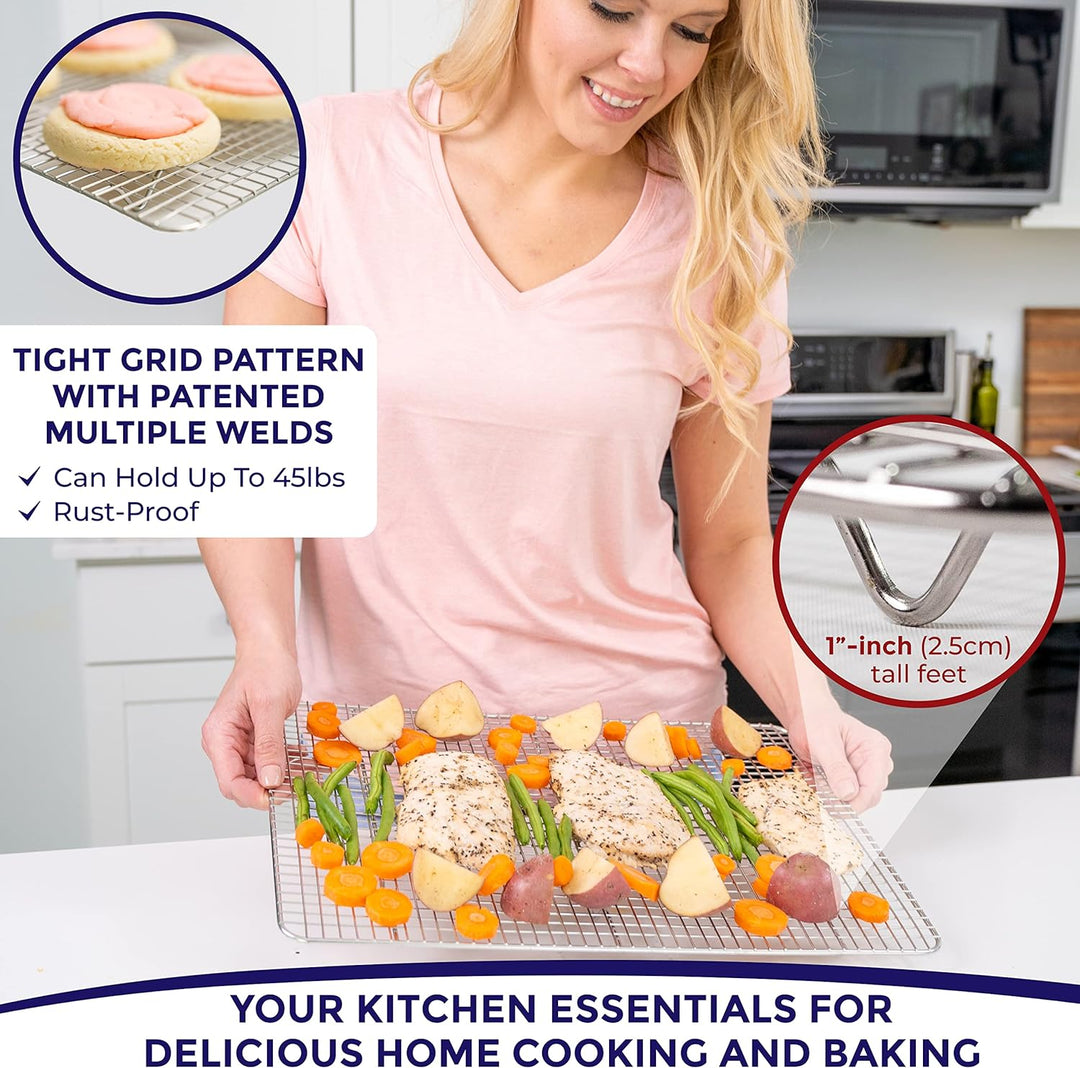 KITCHENATICS Edelstahl-Grillrost & Auskühlgitter, passt auf Backbleche für das Backen von Keksen und