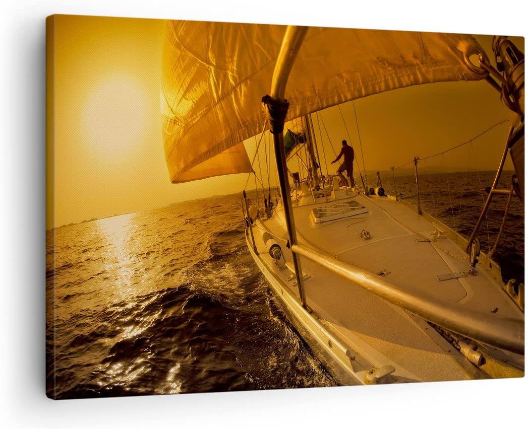 ARTTOR Bilder auf Leinwand Ozean Segelboot Yacht Leinwandbild 70x50cm Wandbilder Dekoration Wohnzimm