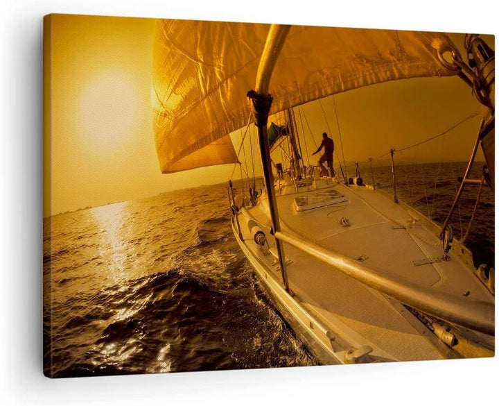 ARTTOR Bilder auf Leinwand Ozean Segelboot Yacht Leinwandbild 70x50cm Wandbilder Dekoration Wohnzimm