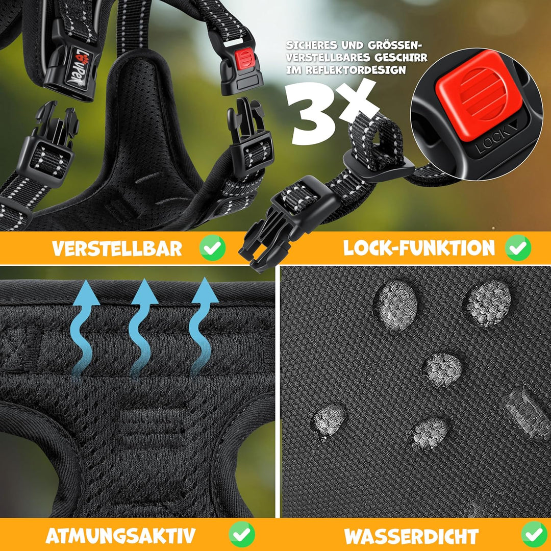 Hundegeschirr ohne Zug & WΓΌrgen fΓΌr kleine Hunde & Welpen atmungsaktiv & weich Brustgeschirr reflekt