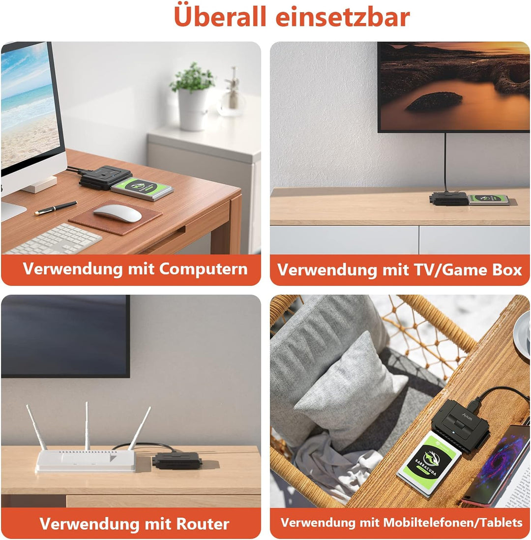 Alxum IDE SATA Adapter,USB 3.0 IDE Festplatten Adapter mit Netzschalter Adapter für 2.5/3.5 Zoll SAT