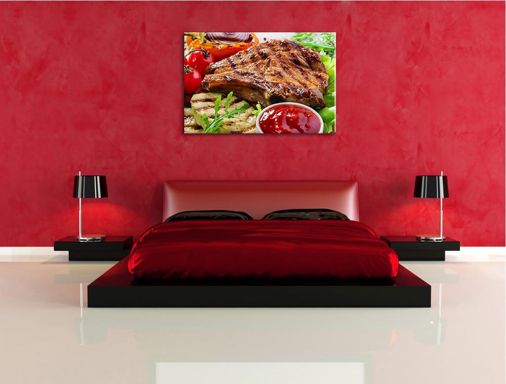 Gegrilltes Steak Format: 100x70 auf Leinwand, XXL riesige Bilder fertig gerahmt mit Keilrahmen, Kuns
