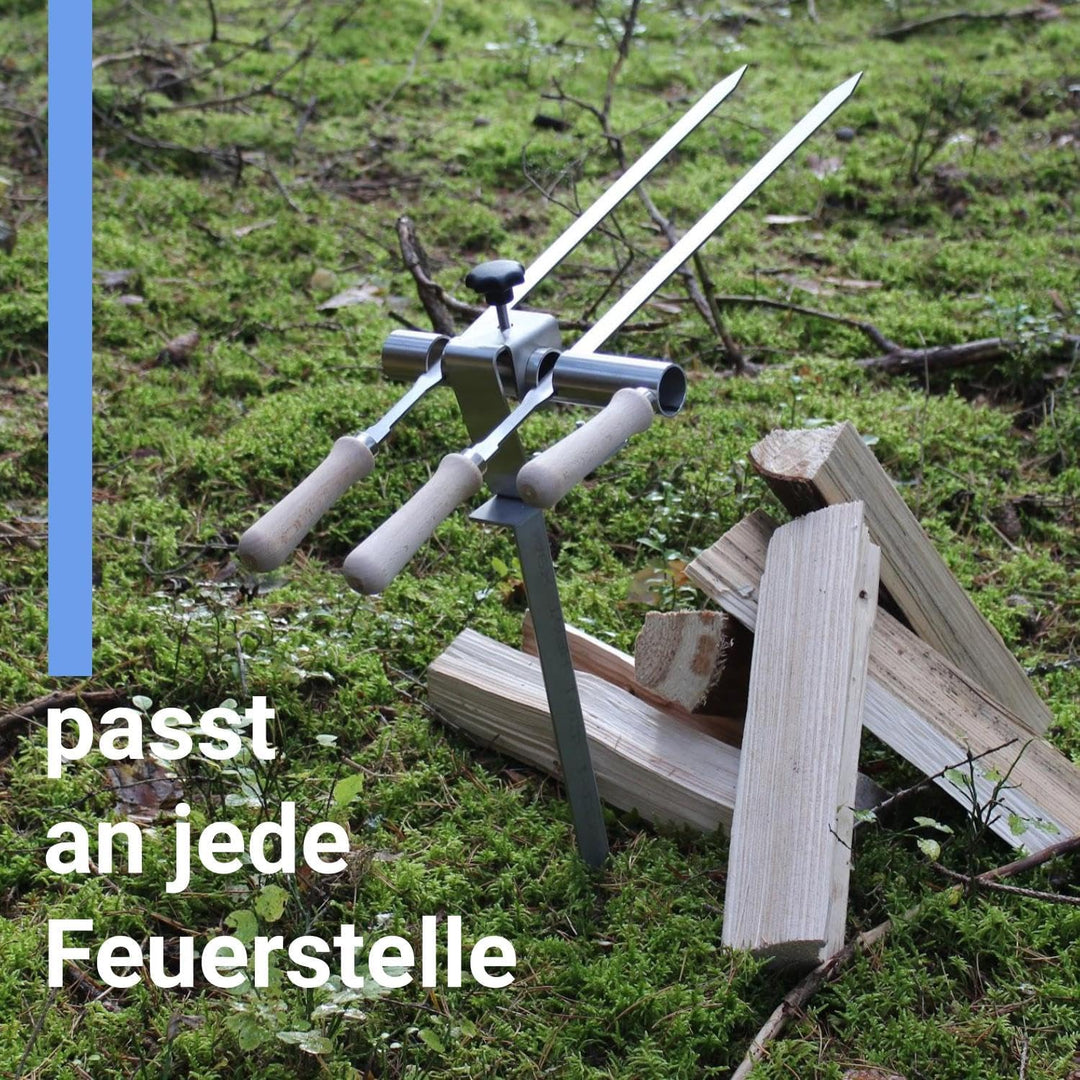 Premium Steckerlfisch Halter für Lagerfeuer - Platz für 2 Fische - Fisch Grill Spiesshalter für offe