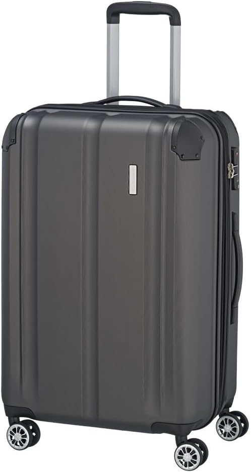 travelite 4-Rad Koffer M mit TSA Schloss + Dehnfalte, Gepäck Serie CITY: Robuster Hartschalen Trolle