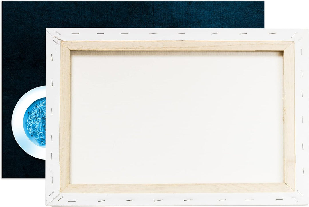 deyoli Teller mit Mahlzeiten Format 80x60 Effekt: Monocrome Blau als Leinwandbild, Motiv fertig gera