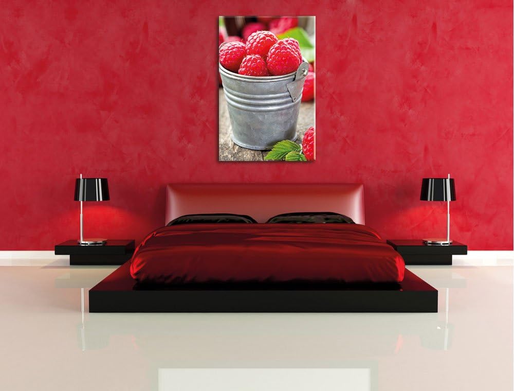 Himbeeren im Eimer, Format: 100x70 auf Leinwand, XXL riesige Bilder fertig gerahmt mit Keilrahmen, K