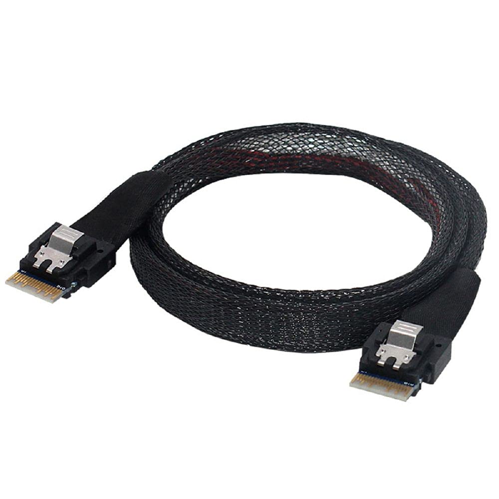 Cablecc PCI-E Slimline SAS 4.0 SFF-8654 4i 38pin Host auf SFF-8654 Slim SAS Target Kabel 50cm Black,