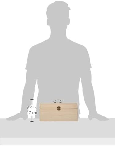 Rayher 6166600 Holz-Koffer, 29,5 x 20,5 x 14 cm, Antikbeschlag, Griff und Verschluss aus Metall, Bas