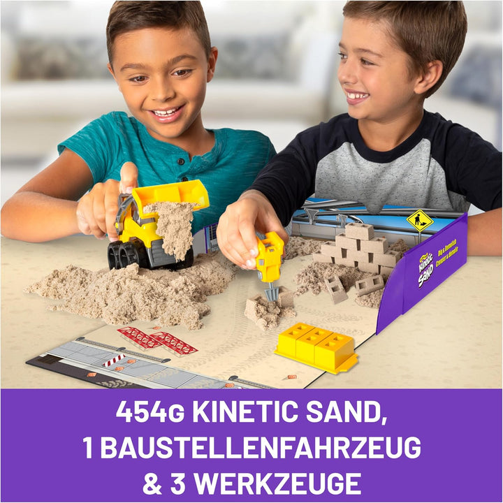 Kinetic Sand Baustellen Set - mit 454 g magischem Sand in Naturbraun, Bagger und Werkzeugen für krea