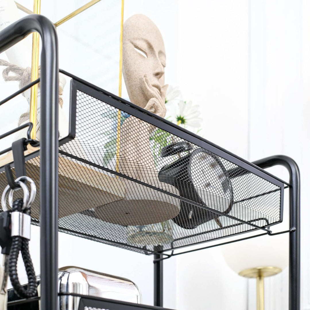 HOMCOM Servierwagen abnehmbar, Rollwagen mit 4 Ebene, Küchenwagen mit Haken, Aufbewahrungswagen mit