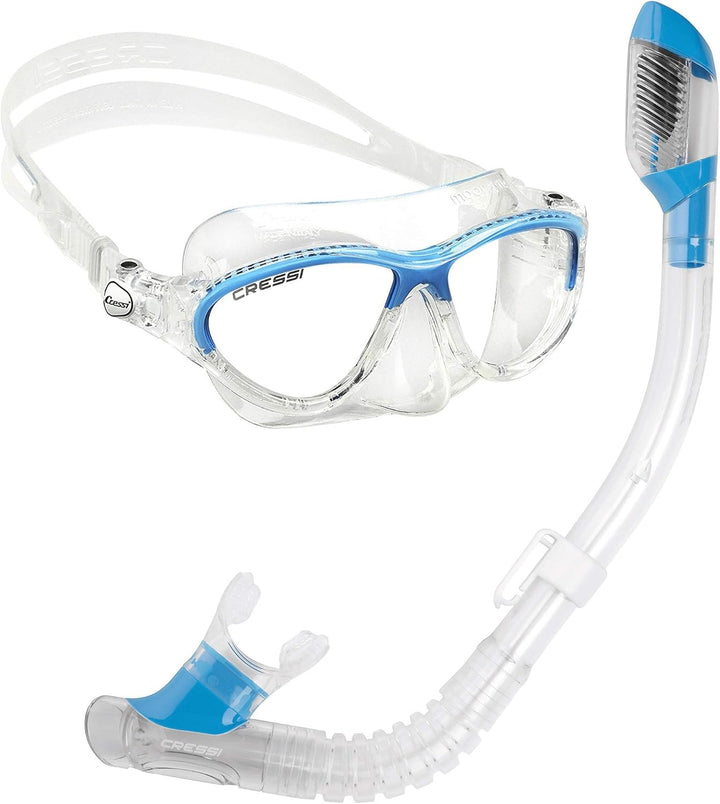 Cressi Moon Kid Unisex Tauchmaske + Schnorchel Min Dry Klar/Blau, Klar/Blau
