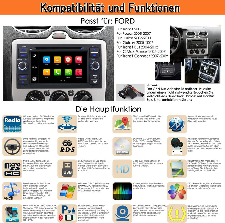 iFrego 7" HD Autoradio DVD Player GPS Navigation RDS SD Bluetooth Touchscreen mit sat NAV GPS Naviga