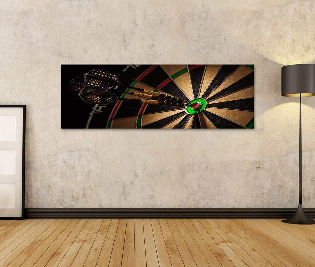 islandburner Bild auf Leinwand Drei Darts Bulls Eye Bilder Wandbilder Poster Leinwand 120x40cm - Pan
