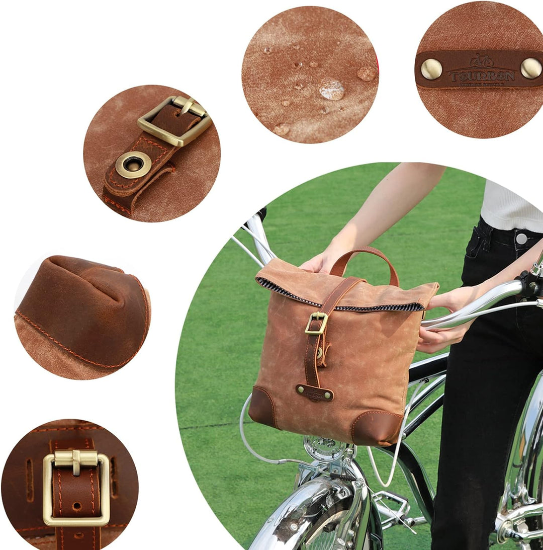 Tourbn Tourbon T-TB1250CA Fahrradtasche aus Wachs-Leinen-Leder, für Damen, Schultertasche, Kuriertas