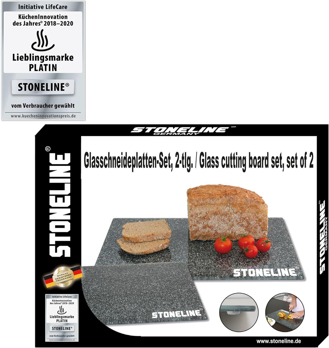 Stoneline Glas Schneidebrett, Schneidbretter Set 2-teilig, Stoneline Optik, hitzebeständig, Schneidb