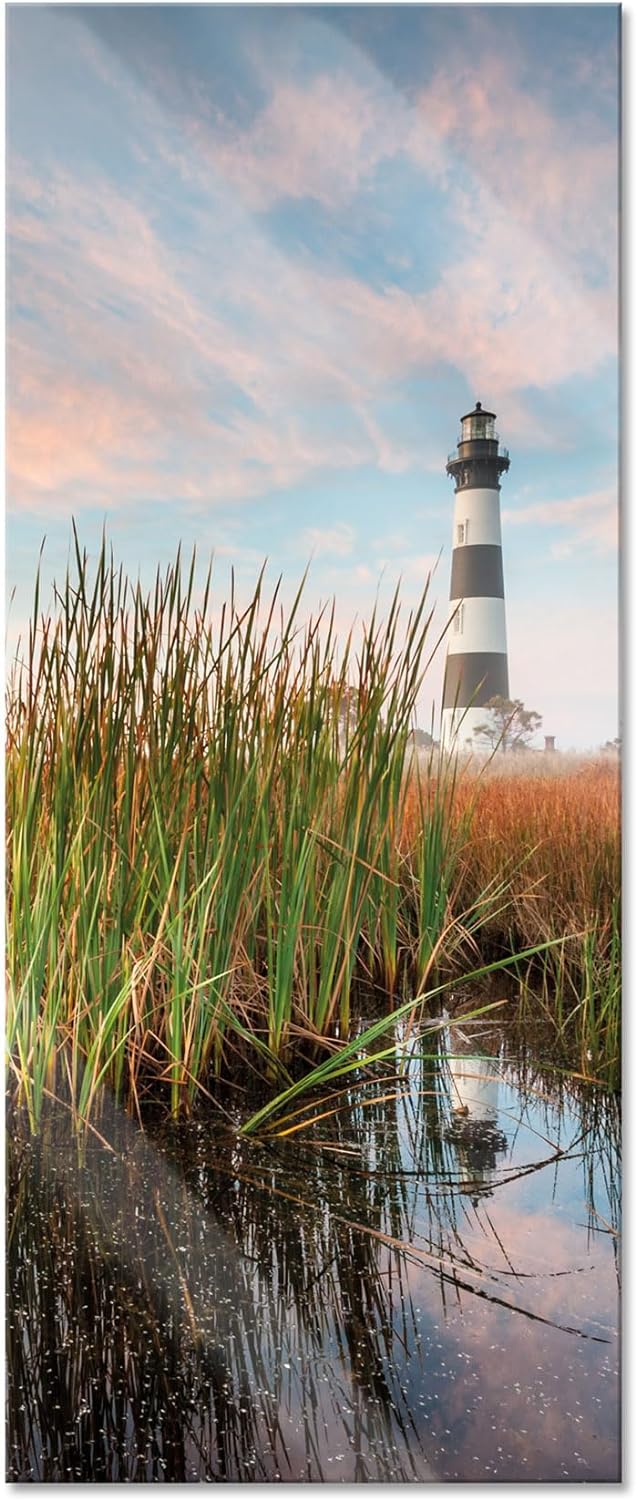 Glasbild Panorama | Wandbild aus Echtglas | Leuchtturm | 100x40 cm | inkl. Aufhängung und Abstandsha
