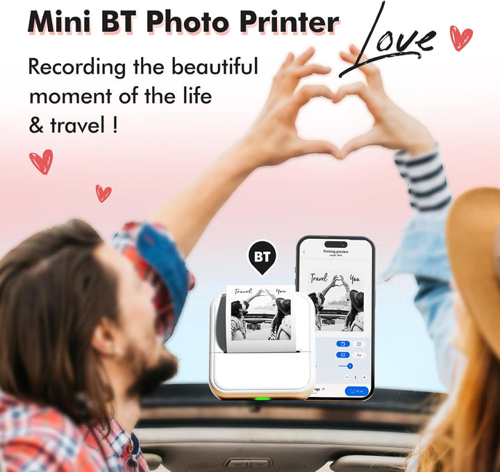 Bisofice S1 Mini Drucker für Smartphone mit 11 Rollen Druckerpapier, Sticker Drucker Mini Drucker Au