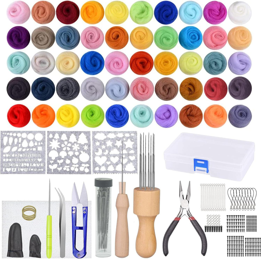 selliner Nadelfilz Set,50 Farben Filzwolle,Filz Set mit 297 Stück Nadelfilz Werkzeuges,Filzset für A