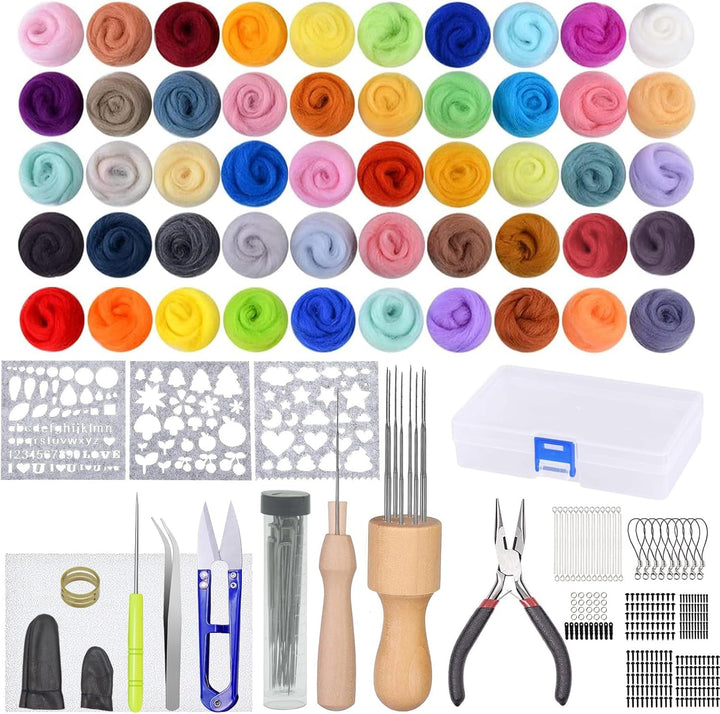 selliner Nadelfilz Set,50 Farben Filzwolle,Filz Set mit 297 Stück Nadelfilz Werkzeuges,Filzset für A