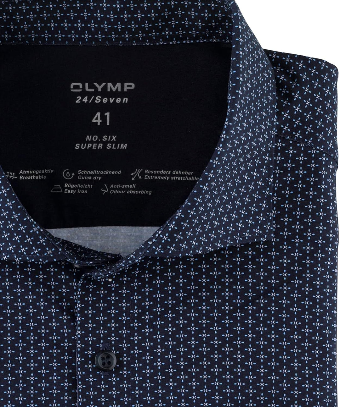 OLYMP Herren Businesshemd No. Six 24/Seven,Gemustert,super Slim,Kent-Kragen 37 Marine 18, 37 Marine
