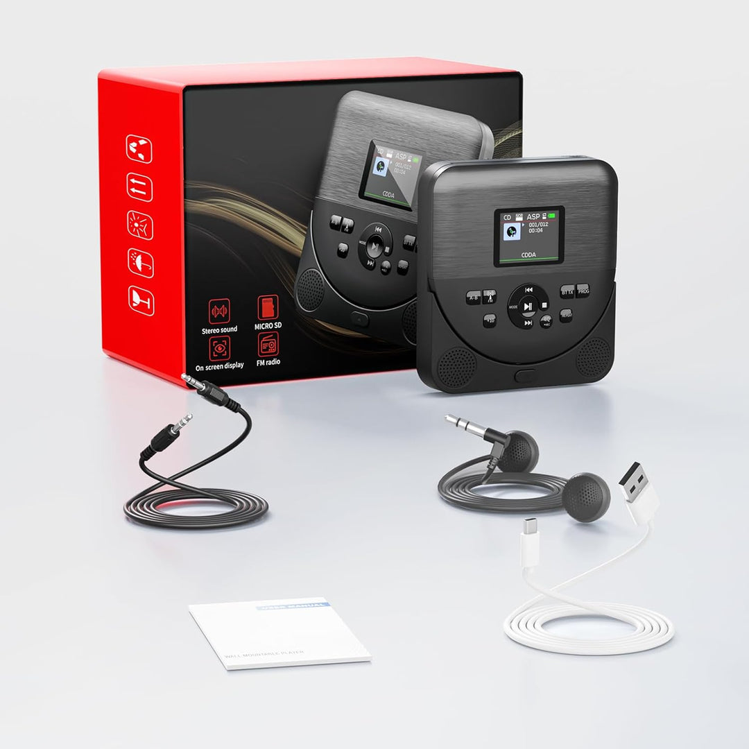 CD Player Tragbar, FELEMAN CD Player Bluetooth mit Lautsprechern/Kopfhörern/Display, wiederaufladbar