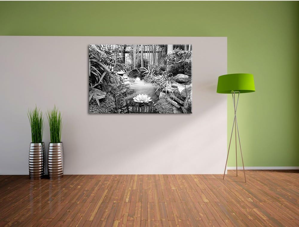 Pixxprint Zen Garten Japan Kunst B&W / 100x70cm Leinwandbild bespannt auf Holzrahmen/Wandbild Kunstd