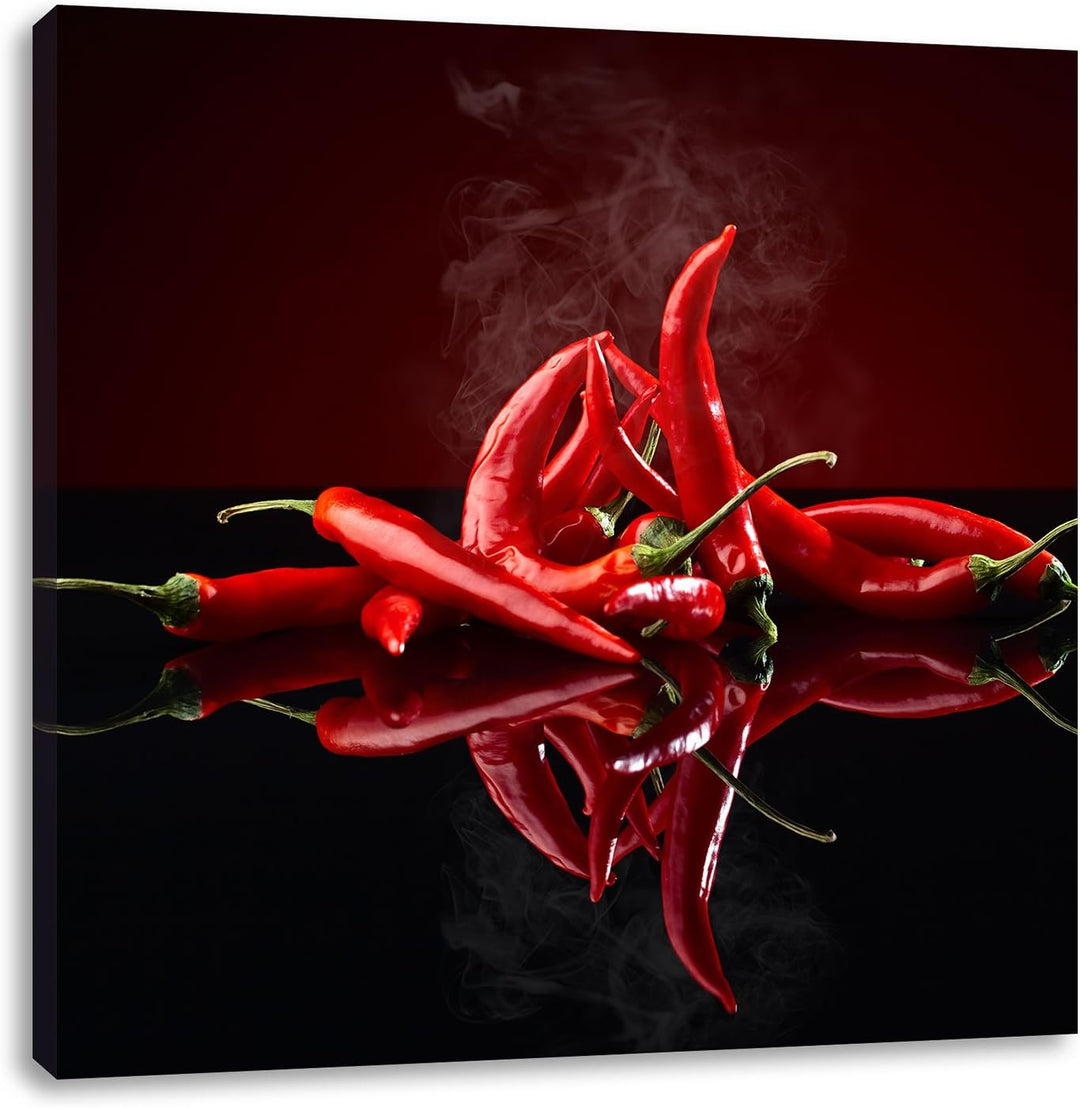 Feurige rote Chili-Choten, Format: 70x70 auf Leinwand, XXL riesige Bilder fertig gerahmt mit Keilrah