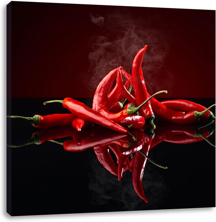 Feurige rote Chili-Choten, Format: 70x70 auf Leinwand, XXL riesige Bilder fertig gerahmt mit Keilrah