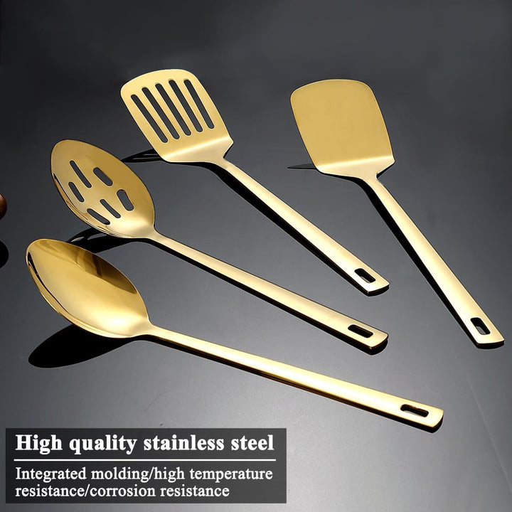 HOMQUEN Gold Küchenutensilien Set 4pcs, Titan Gold Beschichtung Edelstahl Kochutensilien Set, Küchen