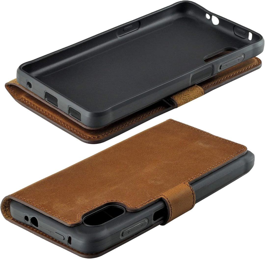 Suncase Book-Style Hülle kompatibel mit Samsung Galaxy Xcover Pro Leder Tasche (Slim-Fit) Lederhülle