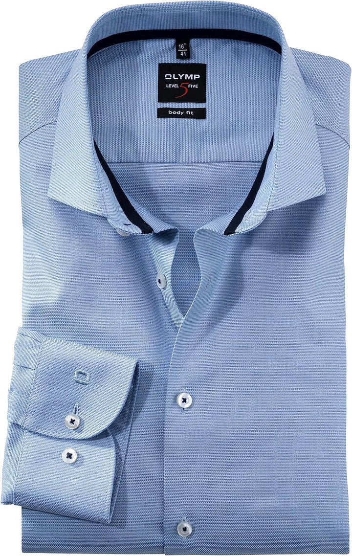 OLYMP Herren Businesshemd Langarm Level Five,Einfarbig,Body fit,Modern Kent 46 Bleu 11, 46 Bleu 11