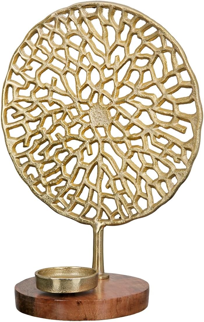 GILDE Deko Kerzenhalter Leuchter aus Aluminium und Holz - für Stumpenkerzen Kerzen mit Ø 6,5 cm - Fa