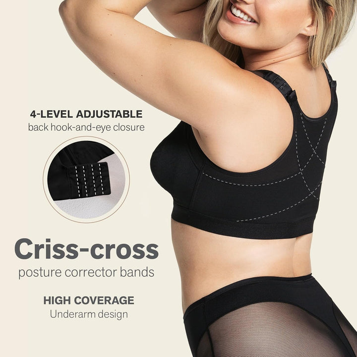 Leonisa Damen Haltungskorrektur BH, Sport BH mit Rücken Geradehalter Funktion 70B Schwarz, 70B Schwa