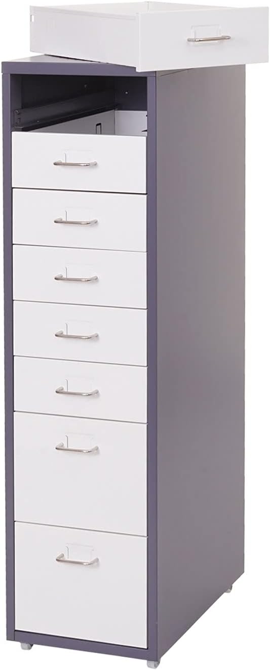 Mendler Rollcontainer Boston T851, Schubladenschrank Stahlschrank, 110x28x41cm 8 Schubladen - dunkel