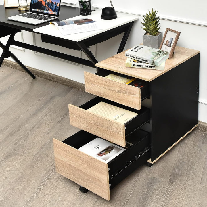 GIANTEX Rollcontainer auf Rollen, Aktenschrank 3 Schubladen, Büroschrank Dokumente Schrank rollbar m