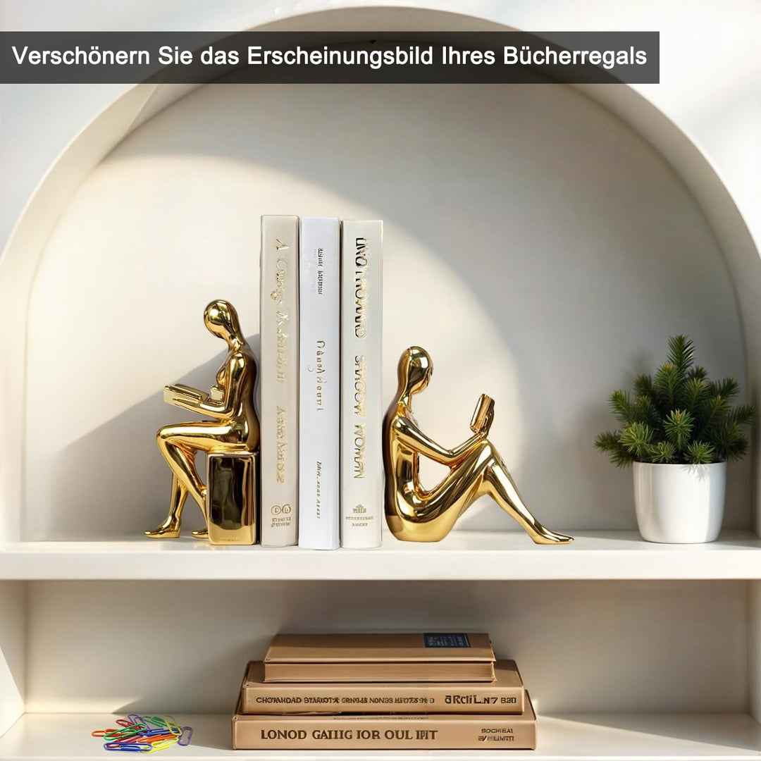 DARUITE 1 Parr Buchstütze, Goldene Lesefigur Buchstützen, kreative Bücherstützen, Robuste und Stilvo