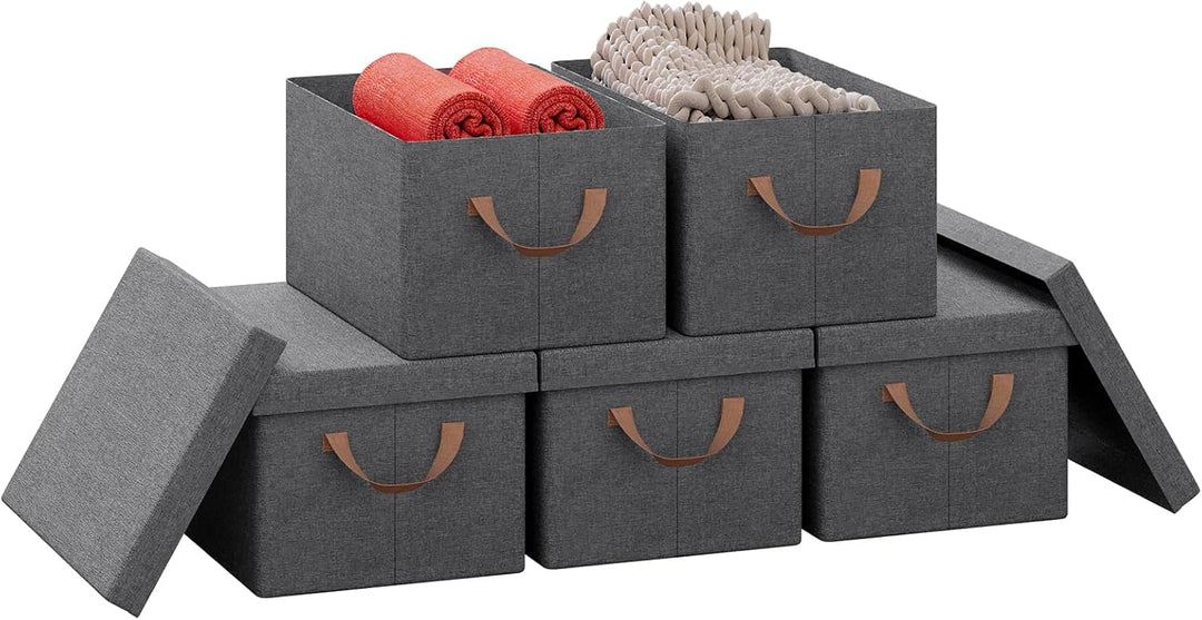 WOLTU Aufbewahrungsboxen 5er Set, Box mit Deckel, Stoffbox, Aufbewahrungskorb, faltbare Box, Aufbewa