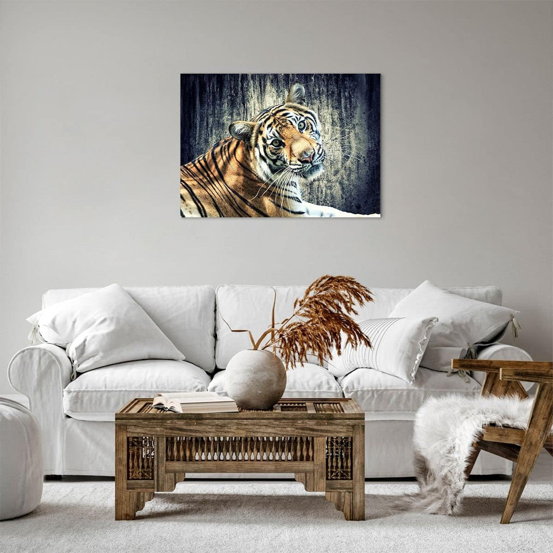 ARTTOR Bilder auf Leinwand Indien stein tiger wild Leinwandbild 70x50cm Wandbilder Dekoration Wohnzi
