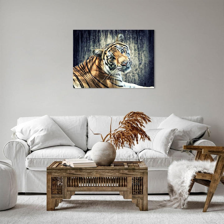 ARTTOR Bilder auf Leinwand Indien stein tiger wild Leinwandbild 70x50cm Wandbilder Dekoration Wohnzi
