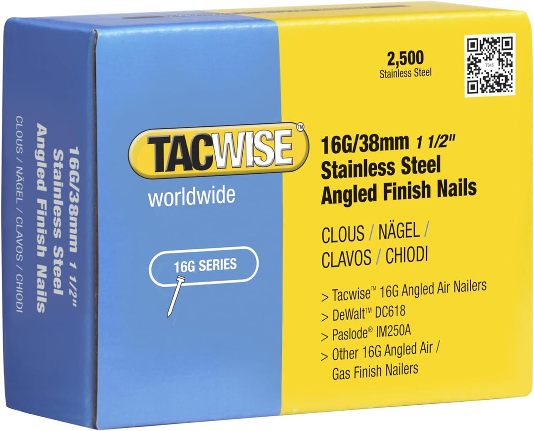 Tacwise 1223 Typ 16G/38mm gewinkelte Edelstahl Nägel, 2.500 Stück 1 stück (2500er Pack), 1 stück (25