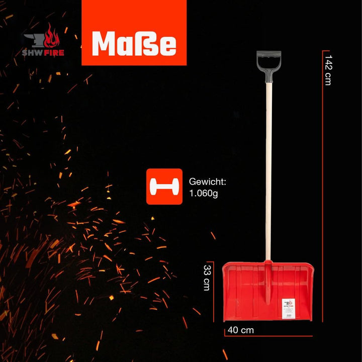 SHW-FIRE 59025 Schneeschieber Schneeschaufel Kunststoffblatt 40 cm schmal mit rundem Stiel Holz 130