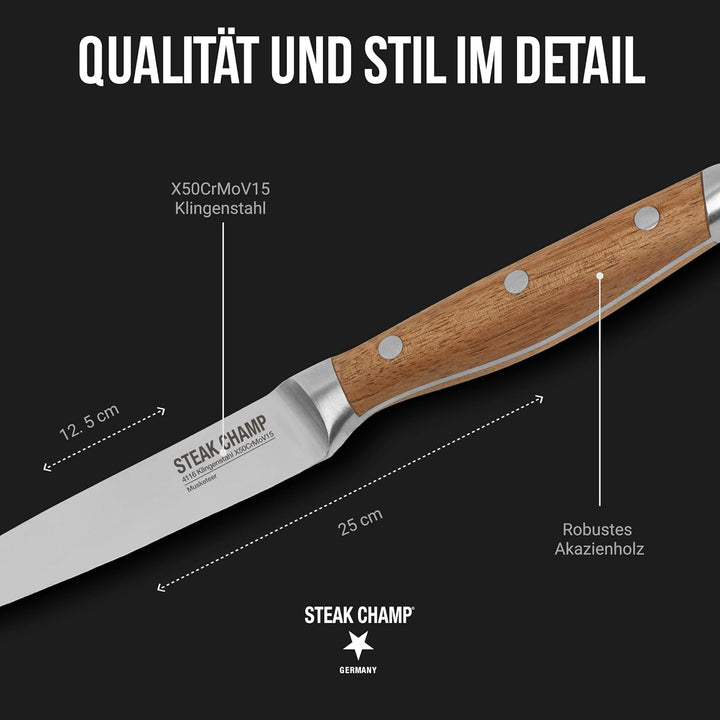 Steak Champ Fleischgabel und Steakmesser, 2 x 2 Stk.: Gabeln und Messer aus Klingenstahl, mit Mikrow